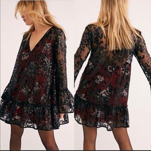 Free People Falling Flowers Black Sequin Dress Medium NWOT